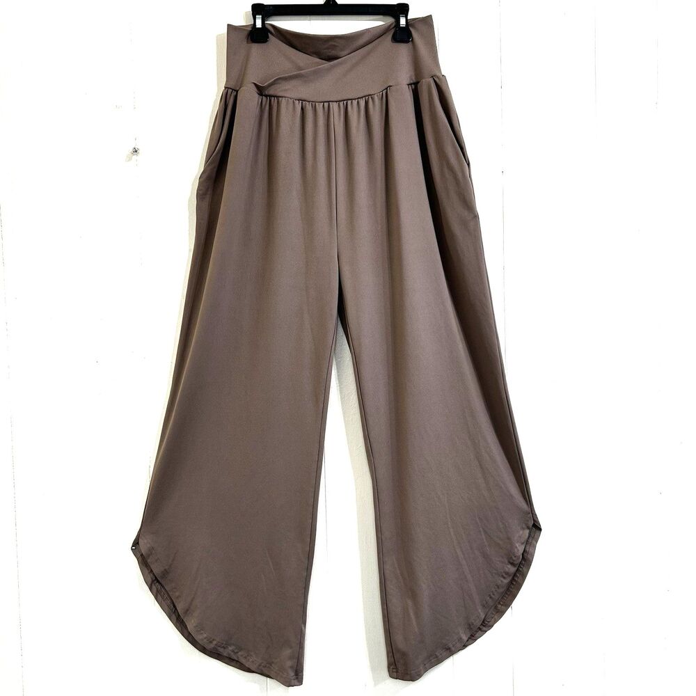 Tarse Women Yoga Capri Hight Waisted Straight Wide Leg Cropped Size Large